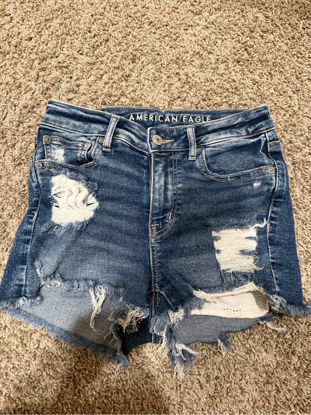 American Eagle Outfitters High Waist Distressed Denim Shorts - Blue